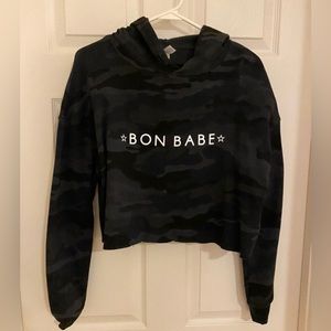 BON BABE cropped hoodie size small, like new condition. Black camouflage